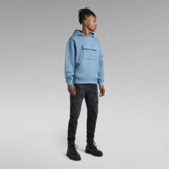 G-Star Raw Double Pocket Loose Hooded Sweater -G-Star Raw Store g star raw double pocket loose hooded sweater medium blue 4
