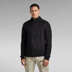 G-Star Raw Heavy Cable Loose Zip Thru Knitted Sweater